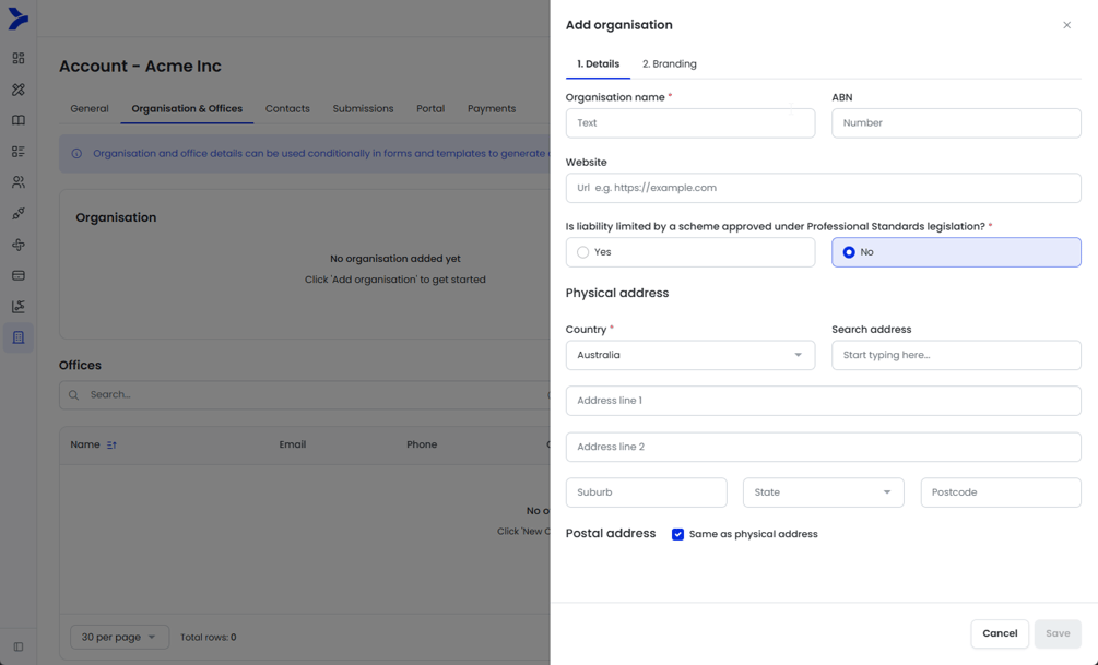 Create & Edit your Organisation details