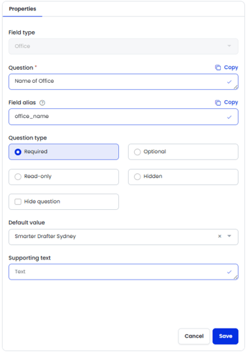 Office field properties