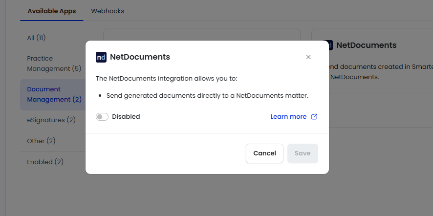 Enable NetDocuments Integration