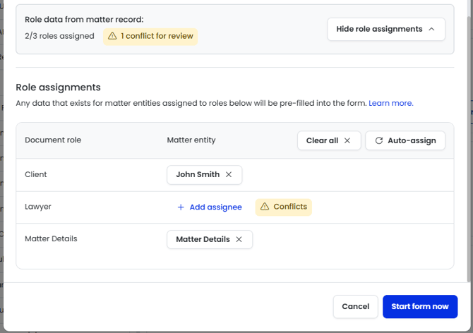 Start Form Conflict Roles