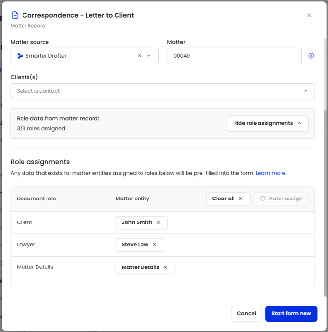 Start Form Roles Assigned