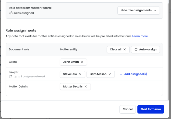 Start Form Roles Repeat