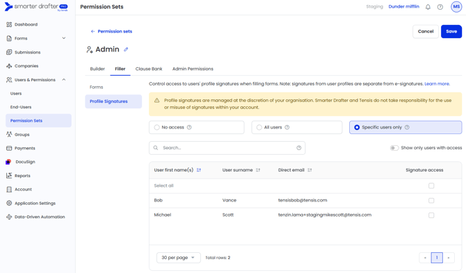 Profile Signature Permission Specific Users