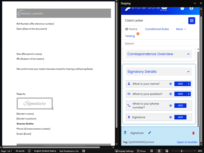 Profile Signature in Word Add-in