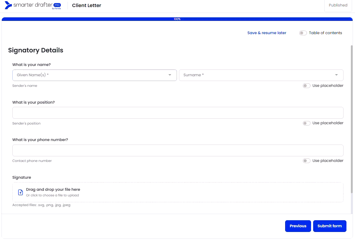 Signature Populate Form