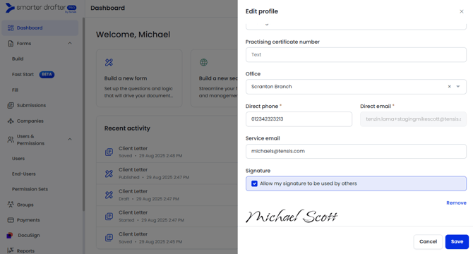 User Profile Signature Field