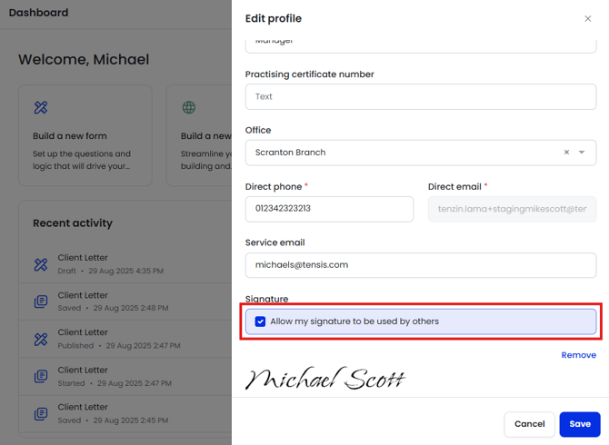 User Profile Signature Opt-In