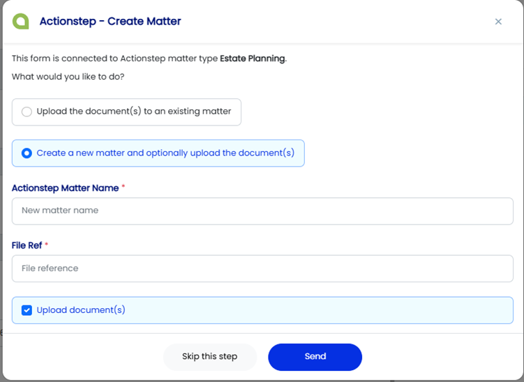 Actionstep Create New Matter