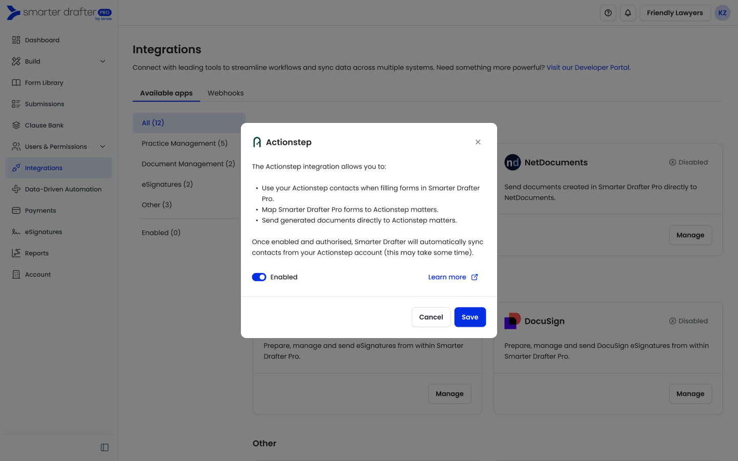 Action Step Add Entry Screen Enable Actionstep Integration